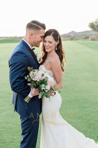 Trumpet/Mermaid Strapless Chapel Train Lace Wedding Dress