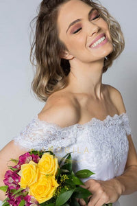 Sheath/Column Off-the-Shoulder Chiffon Lace Wedding Dress