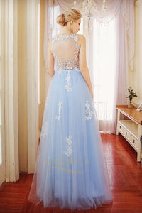 Sheath/Column Scoop Neck Backless Prom Dress with Appliques