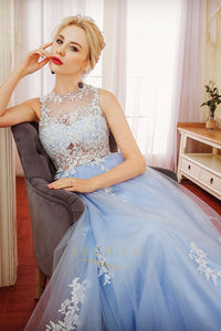 Sheath/Column Scoop Neck Backless Prom Dress with Appliques