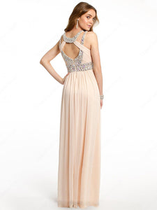 Adorable  A-line Sleeveless Beading Pleated Chiffon Floor-length Prom Dresses