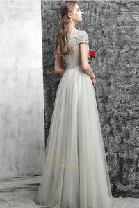 A-Line/Princess Scoop Neck Long Evening Dress with Ruffle