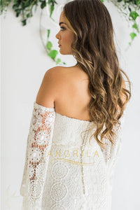 Sweetheart Sweep Train Lace Wedding Dress with Sleeves