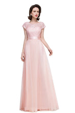 Classic A-line Cap Sleeves Bateau Lace & Tulle Floor-length Bridesmaid Dresses