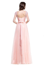 Classic A-line Cap Sleeves Bateau Lace & Tulle Floor-length Bridesmaid Dresses