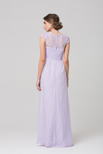 A-Line Cap Sleeves Bateau Neckline Lace Chiffon Floor-length Bridesmaid Dresses