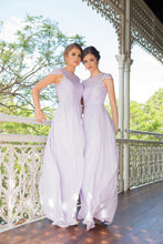 A-Line Cap Sleeves Bateau Neckline Lace Chiffon Floor-length Bridesmaid Dresses