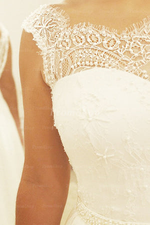 A-Line Illusion Back V-design Floor Length Wedding Dress With Bow