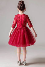 A-Line/Princess Scoop Neck Red Flower Girl Dress with 1/2 Sleeves