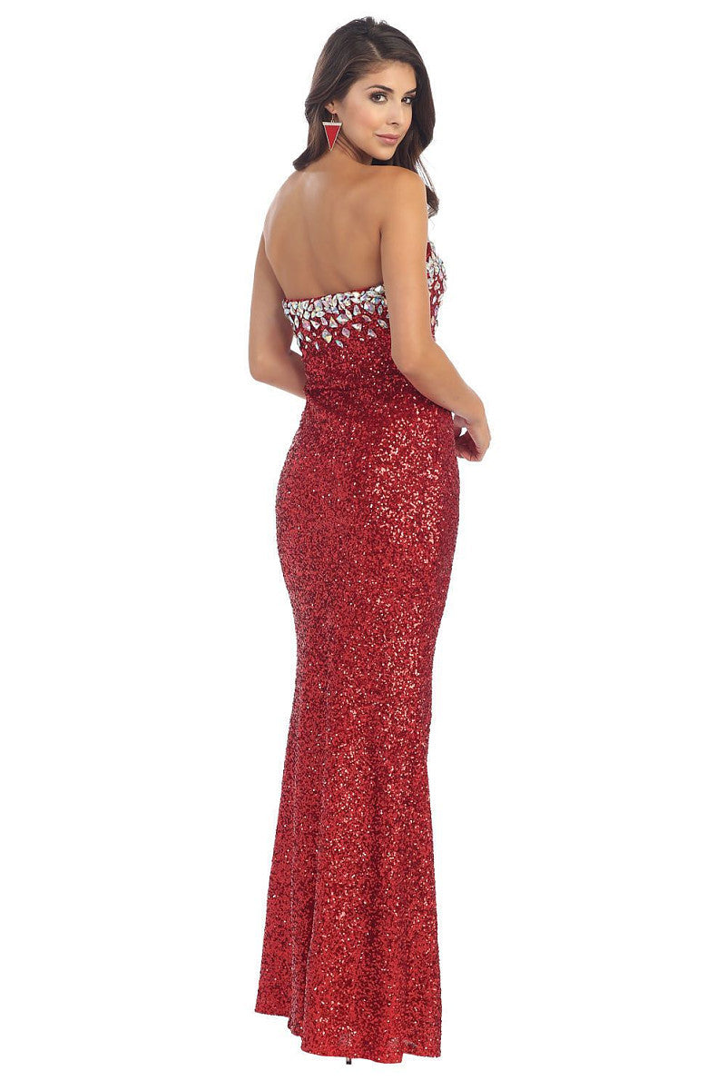 Sheath/Column Strapless Sweetheart Front Split Beading Long Sequined Formal Evening Dresses Secondary image