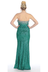 Sheath/Column Strapless Sweetheart Front Split Beading Long Sequined Formal Evening Dresses