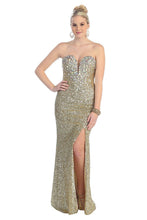 Sheath/Column Strapless Sweetheart Front Split Beading Long Sequined Formal Evening Dresses