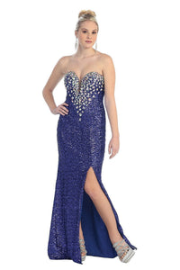 Sheath/Column Strapless Sweetheart Front Split Beading Long Sequined Formal Evening Dresses