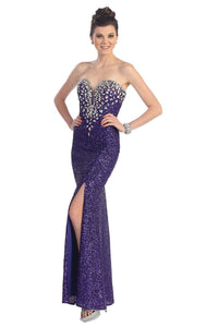 Sheath/Column Strapless Sweetheart Front Split Beading Long Sequined Formal Evening Dresses