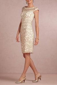 Sheath/Column Cap sleeves Knee-length Lace Appliques Mother Of The Bride Dresses