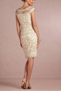 Sheath/Column Cap sleeves Knee-length Lace Appliques Mother Of The Bride Dresses