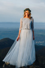 A-Line/Princess Two Piece Lace Tulle Beach Wedding Dress with 1/2 Sleeves