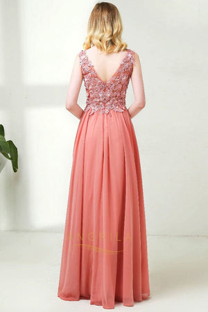 A-Line/Princess V-neck Chiffon Prom Dress With Appliques