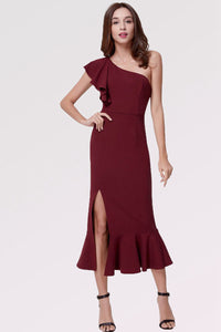 Sheath/Column One-Shoulder Elegant Wedding Guest Dress with Split Front