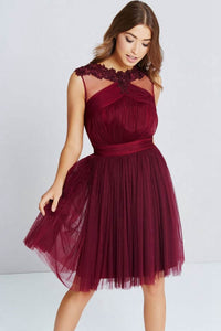A-Line/Princess Scoop Neck Tulle Short Prom Dress with Ruffle