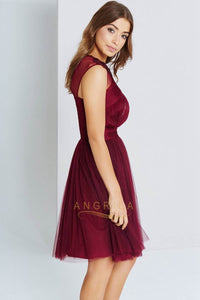 A-Line/Princess Scoop Neck Tulle Short Prom Dress with Ruffle