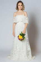 Sheath/Column Sweep Train Off-the-Shoulder Lace Boho Wedding Dress