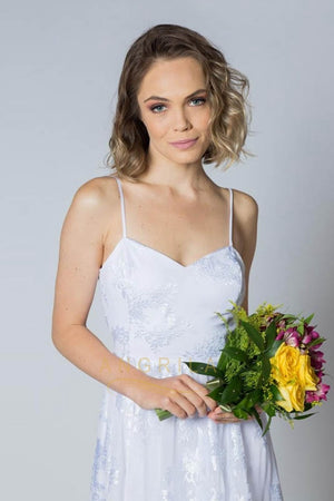 Sheath/Column Spaghetti Straps Lace Wedding Dress