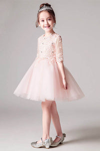 Ball-Gown Scoop Neck  Tulle Flower Girl Dress with Flower(s)