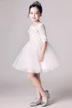 Scoop Neck Ball-Gown Lace Flower Girl Dress with 1/2 Sleeves