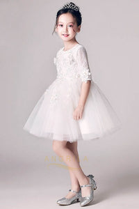 Scoop Neck Ball-Gown Lace Flower Girl Dress with 1/2 Sleeves