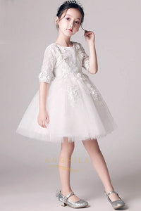 Scoop Neck Ball-Gown Lace Flower Girl Dress with 1/2 Sleeves