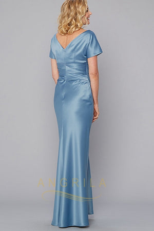 Sheath/Column Cowl Neck Floor Length Mother of the Bride Dress with Short Sleeves