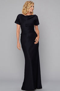 Sheath/Column Cowl Neck Floor Length Mother of the Bride Dress with Short Sleeves