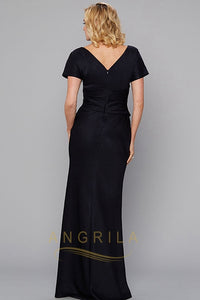 Sheath/Column Cowl Neck Floor Length Mother of the Bride Dress with Short Sleeves