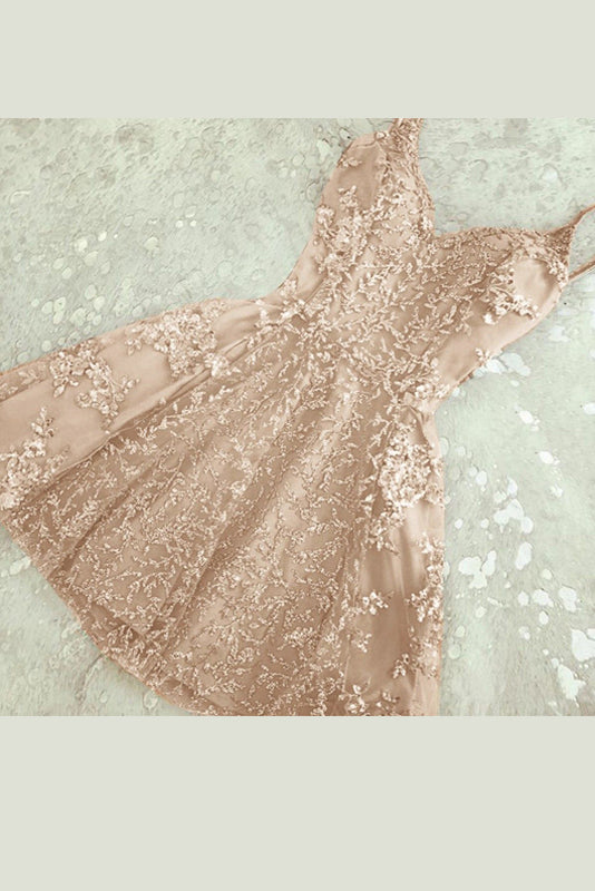 Sexy A-line Deep V-Neck Sequin Tulle Homecoming Dresses Secondary image