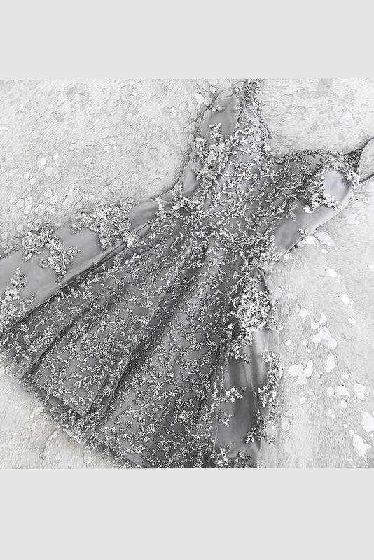 Sexy A-line Deep V-Neck Sequin Tulle Homecoming Dresses Main image