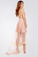 Asymmetrical V-neck High Low Prom Dress with Appliques Lace