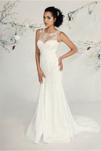 Trumpet/Mermaid Scoop Neck Sweep Train Wedding Dress