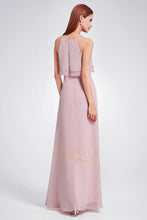 Sheath/Column Halter Chiffon Long Bridesmaid Dress
