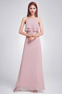 Sheath/Column Halter Chiffon Long Bridesmaid Dress