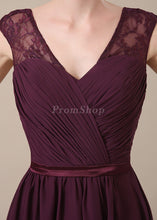 V-neck Short/Mini Chiffon Lace Shoulder Bridesmaid Dress With Ruffle Design