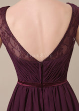 V-neck Short/Mini Chiffon Lace Shoulder Bridesmaid Dress With Ruffle Design