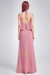Sheath/Column Halter Chiffon Backless Prom Dress