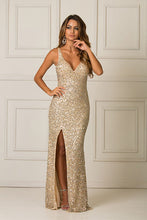 Sequined Sheath/Column V-neck Long Prom Dress with Sequins Split Front