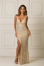 Sequined Sheath/Column V-neck Long Prom Dress with Sequins Split Front