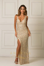 Sequined Sheath/Column V-neck Long Prom Dress with Sequins Split Front