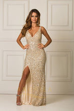 Sequined Sheath/Column V-neck Long Prom Dress with Sequins Split Front