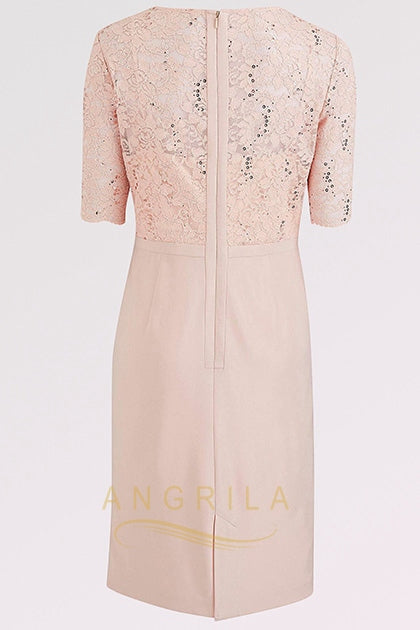 Sheath/Column Scoop Neck Tea Length Mother of the Bride Dress with 1/2 Sleeves Secondary image