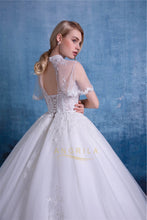 Ball-Gown High Neck Cathedral  Train Lace Wedding Dress with  Lace Appliques