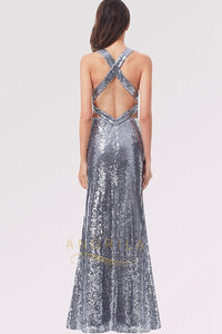 Sequined Sheath/Column V-neck Long Prom Dress with Sequins